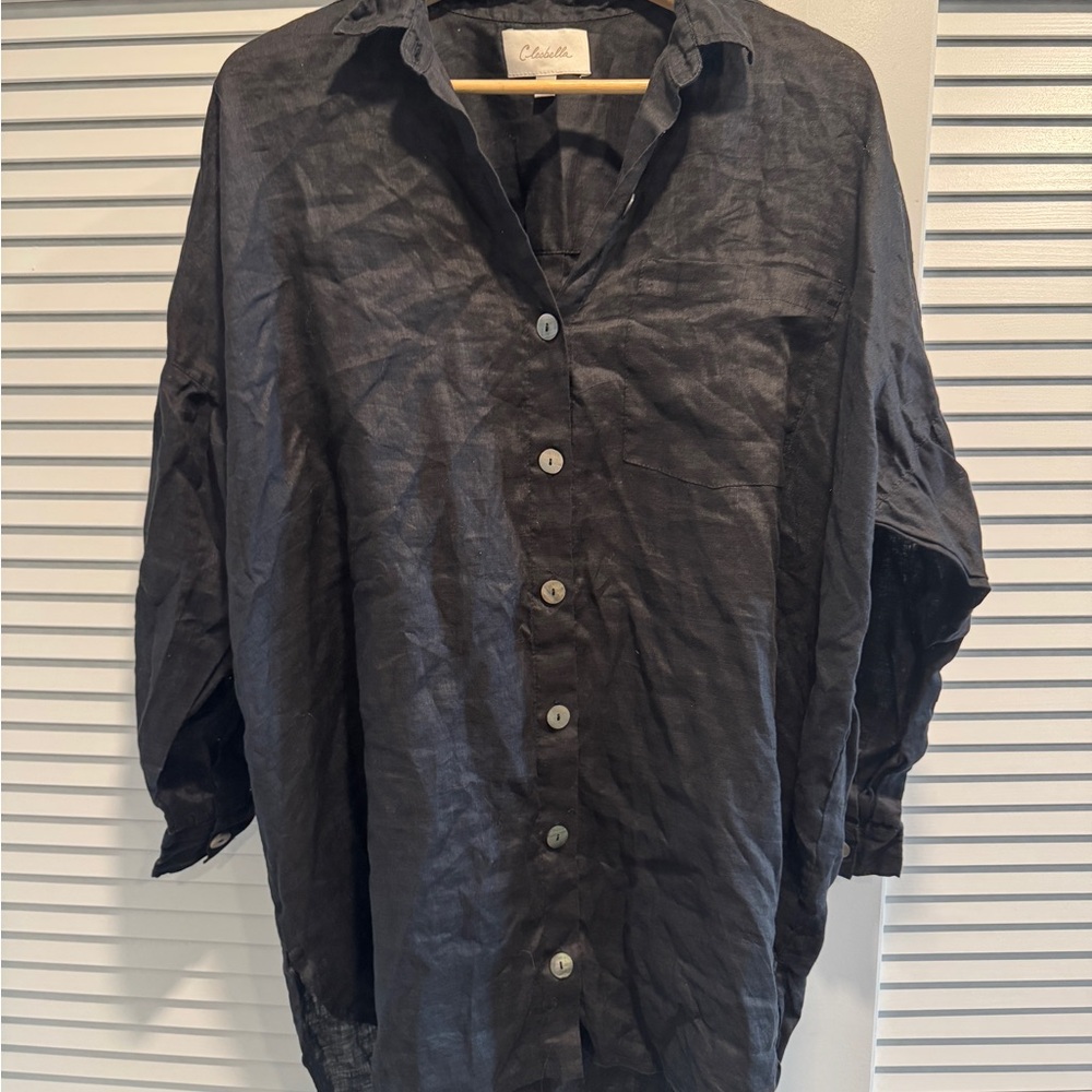 Linen Black Button-Up Shirt and Pant Set